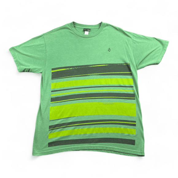 Volcom Shirt Adult LARGE Green Black Stripe Y2K Skater Skateboard - Picture 1 of 7